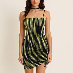 Madden NYC Green Ruched Bodycon Mini Dress‎ Y2K Spaghetti Strap Womens Size L